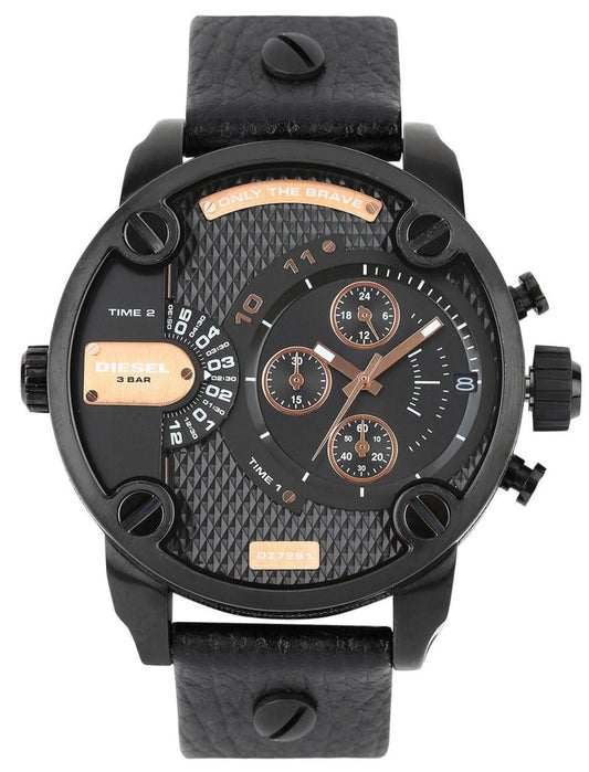 Diesel DZ7291 Little Daddy Chronograph Men's Watch – Black Dial & Black Leather Strap