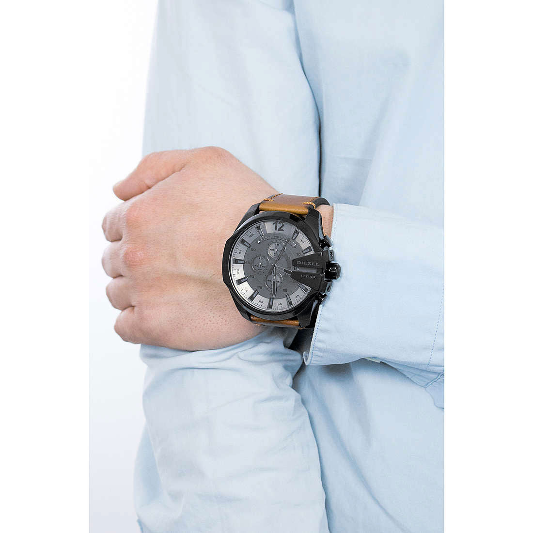 Diesel DZ4463 Mega Chief Chronograph Men's Watch – Grey Dial & Brown Leather Strap