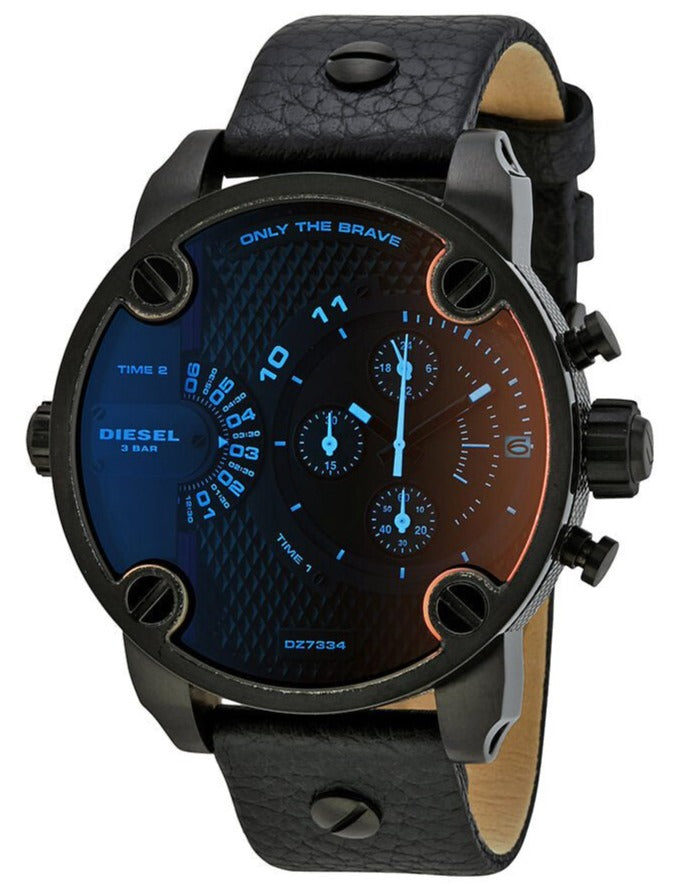 Diesel DZ7334 Little Daddy Chronograph Men's Watch – Black Dial & Black Leather Strap
